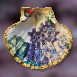 One of a Kind Handmade Decoupaged Clam Shell Trinket Dish